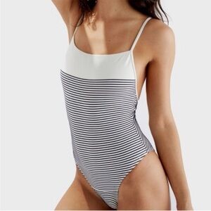 Solid and Striped NWT size L one piece blue and white stripes